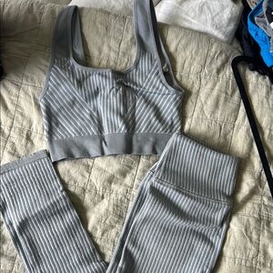 Gray Ribbed Women's workout Set